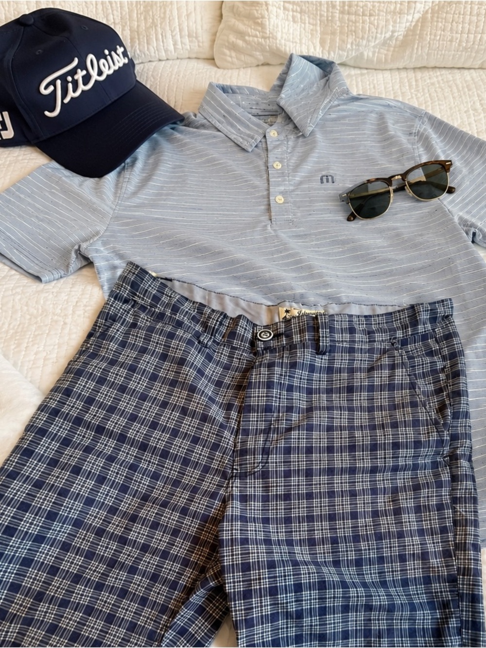 Islander Navy Plaid Shorts with Light Blue Waistband